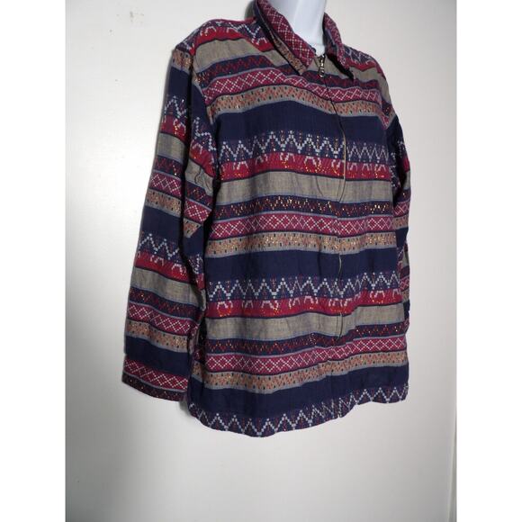 Dressbarn Woman 2X Aztec Southwestern Jacket Lightweight Zipper Metallic Western - Picture 3 of 10